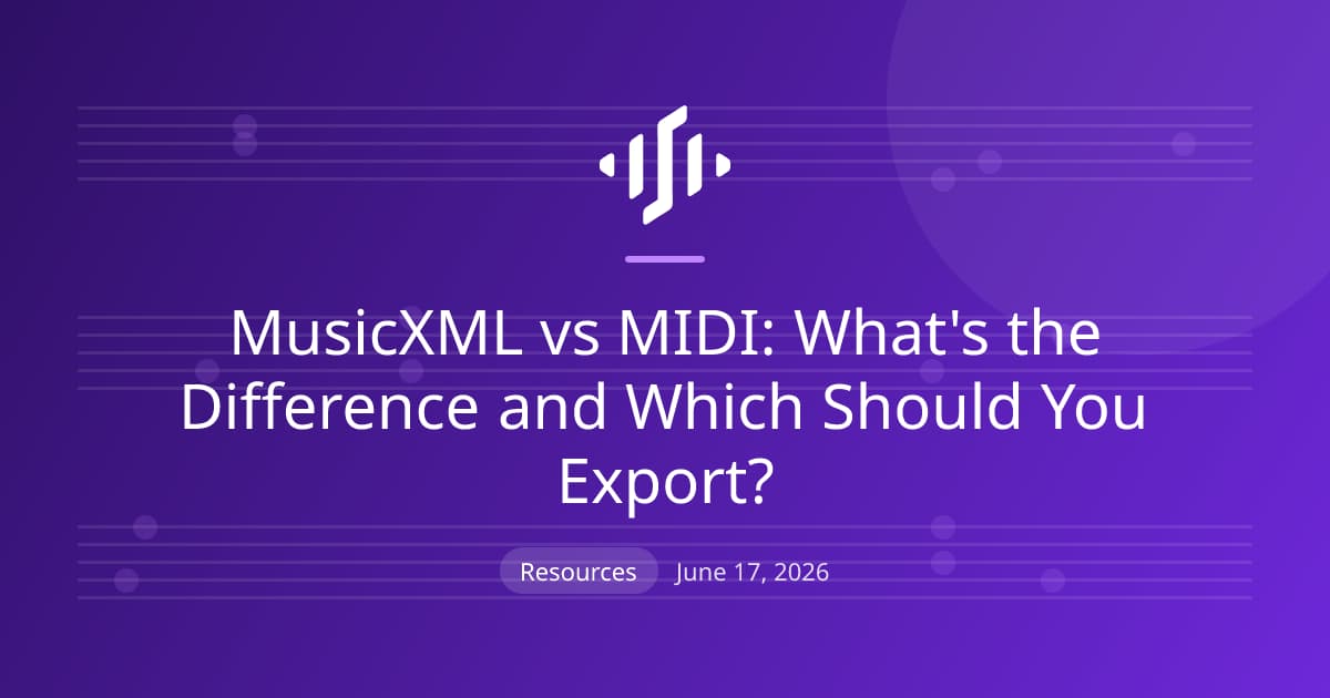 MusicXML vs MIDI: how a notation format differs from a performance format, and which to export for a DAW, editor, or printing